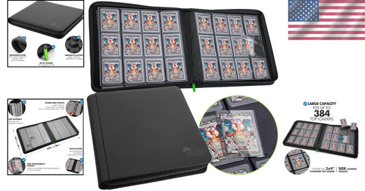 Durable 384 Card Toploader Binder with Water-Resistant Cover and Zipper Closure