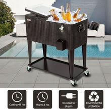 Load image into Gallery viewer, 80 Quart Rolling Ice Chest Cooler Cart - Elegant Rattan Design for Patio Parties