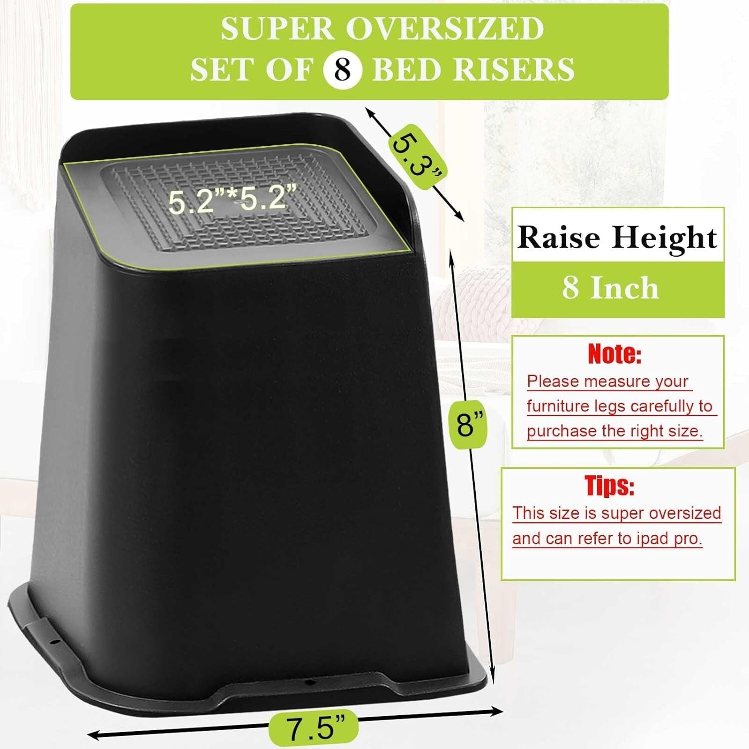 Sturdy Bed Risers 8 Inch Heavy Duty – Ideal Lift for Furniture & Storage Space