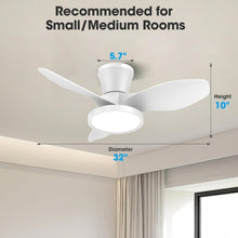 Load image into Gallery viewer, Modern Minimalist 32-Inch Ceiling Fan with Adjustable LED Light &amp; Remote Control