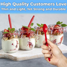 Load image into Gallery viewer, Colorful 8-Inch Plastic Spoons: 500ct Heavy-Duty Dessert Utensils in Sundae Red