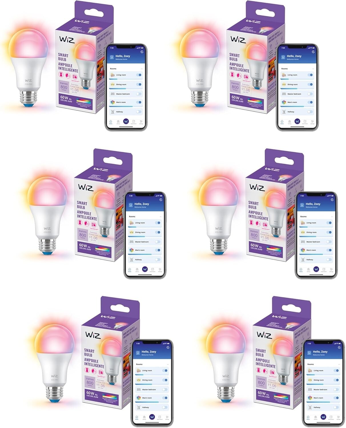 Energy Efficient 60W A19 LED Smart Bulbs - 6 Pack with Matter Compatibility