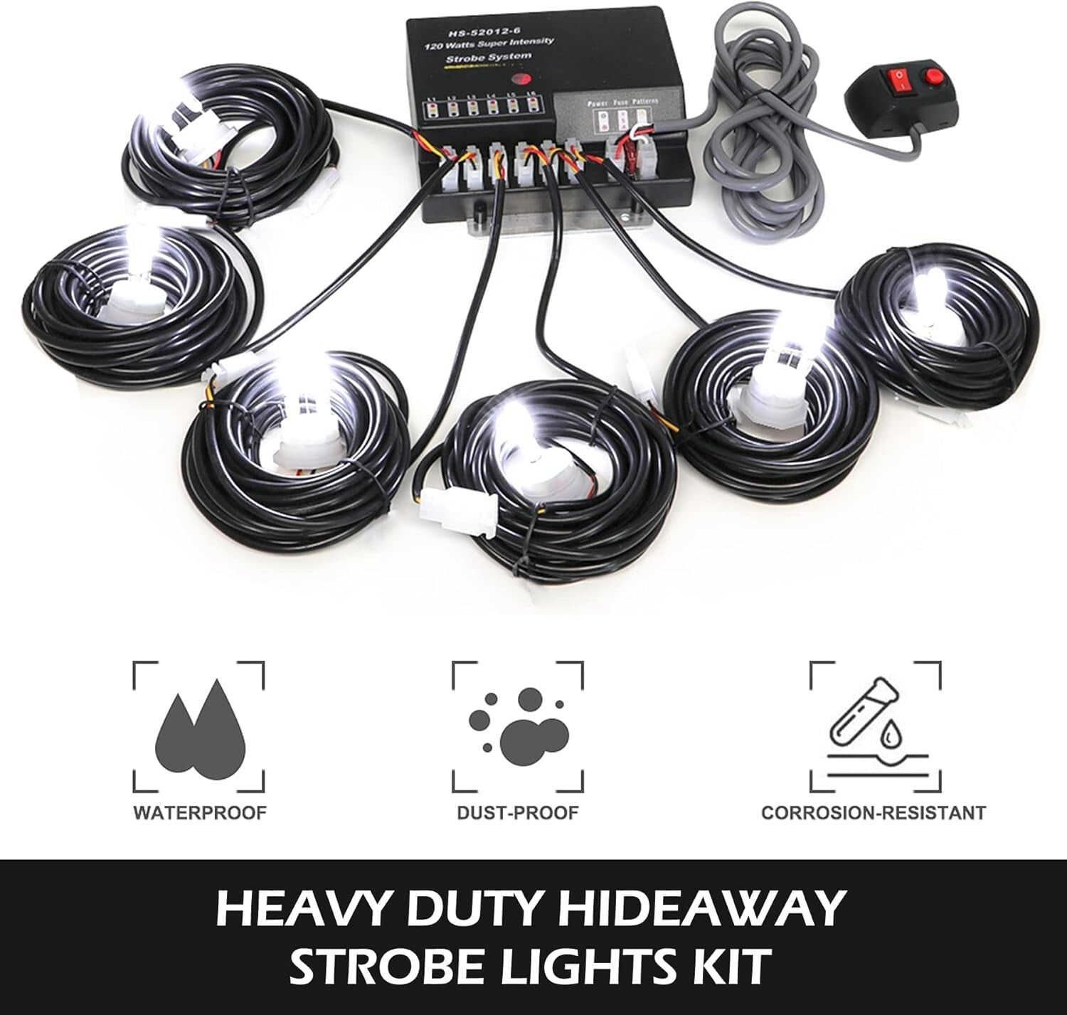 Emergency Strobe Lights Kit: 6 Hid Bulbs with 13 Flashing Modes and 16 ft Cord