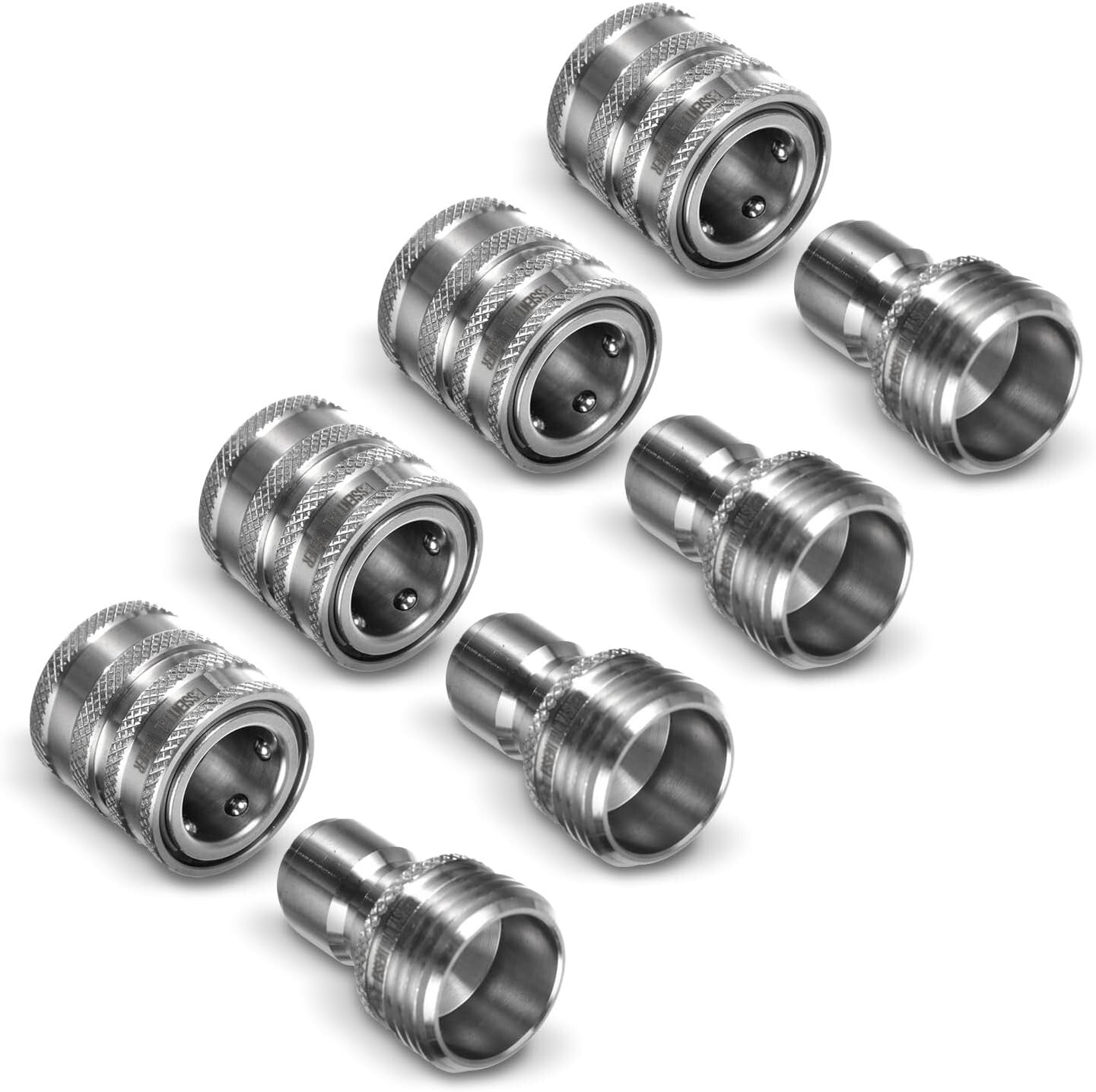304 Stainless Steel Garden Hose Quick Connect Fittings Set of 4 for Effortles...