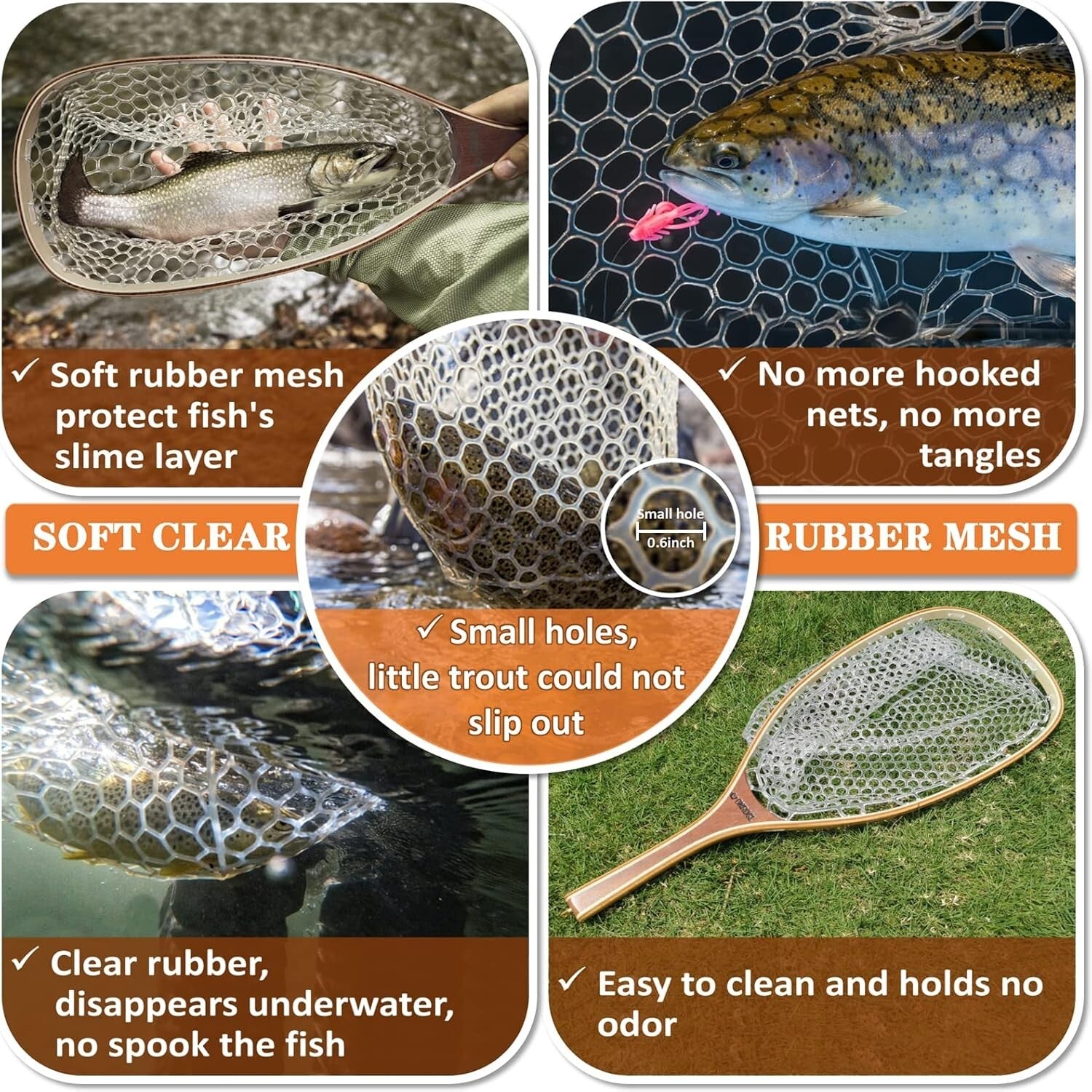 Wooden Frame Trout Landing Net with Magnetic Release - Ideal for Catch & Release