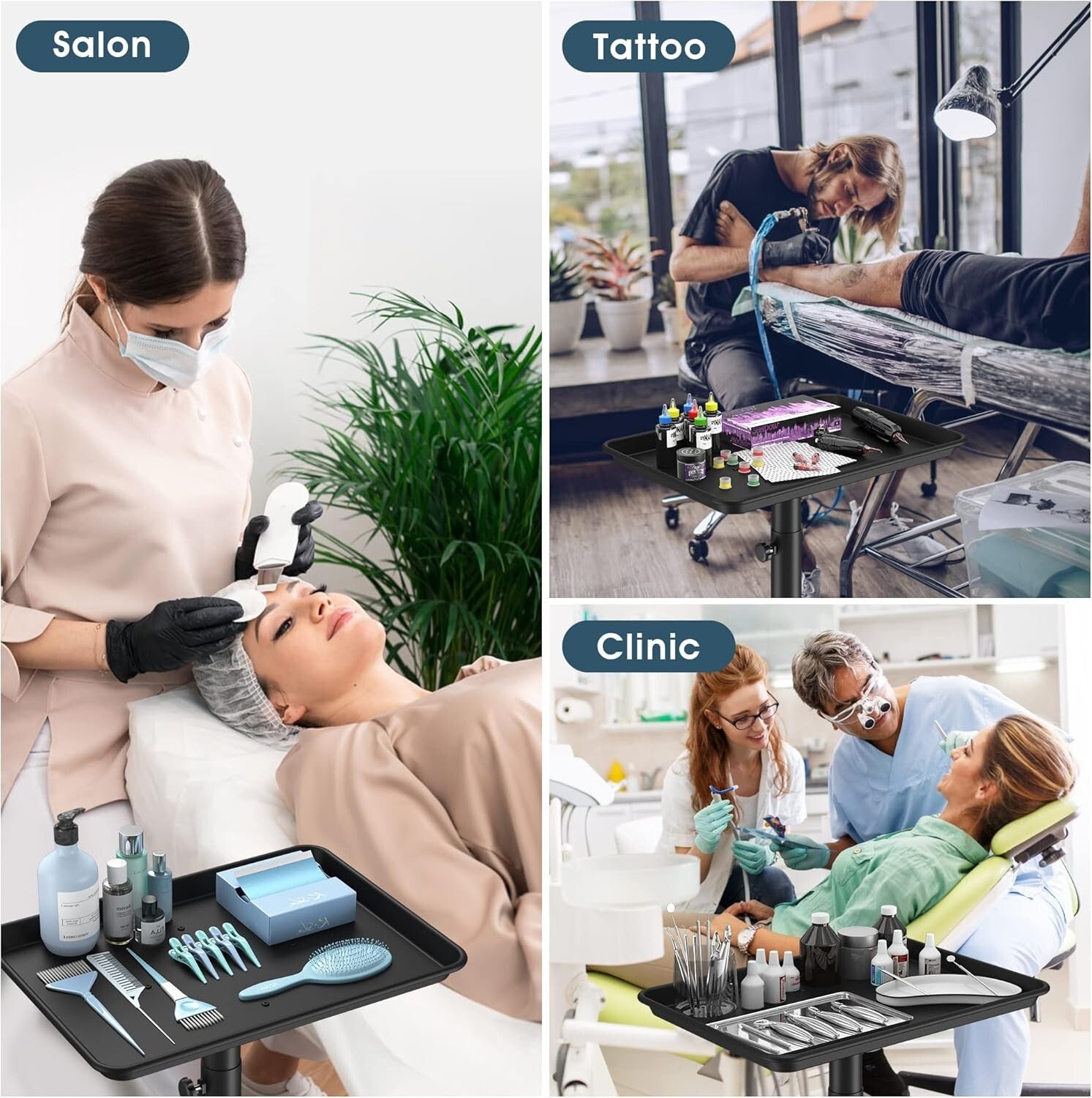 Durable Aluminum Salon Tray with 360° Swivel Wheels - Ideal for Professionals