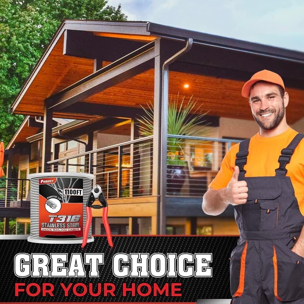 Heavy-Duty 1100FT Deck Cable Railing System with Cable Cutter for Easy Install
