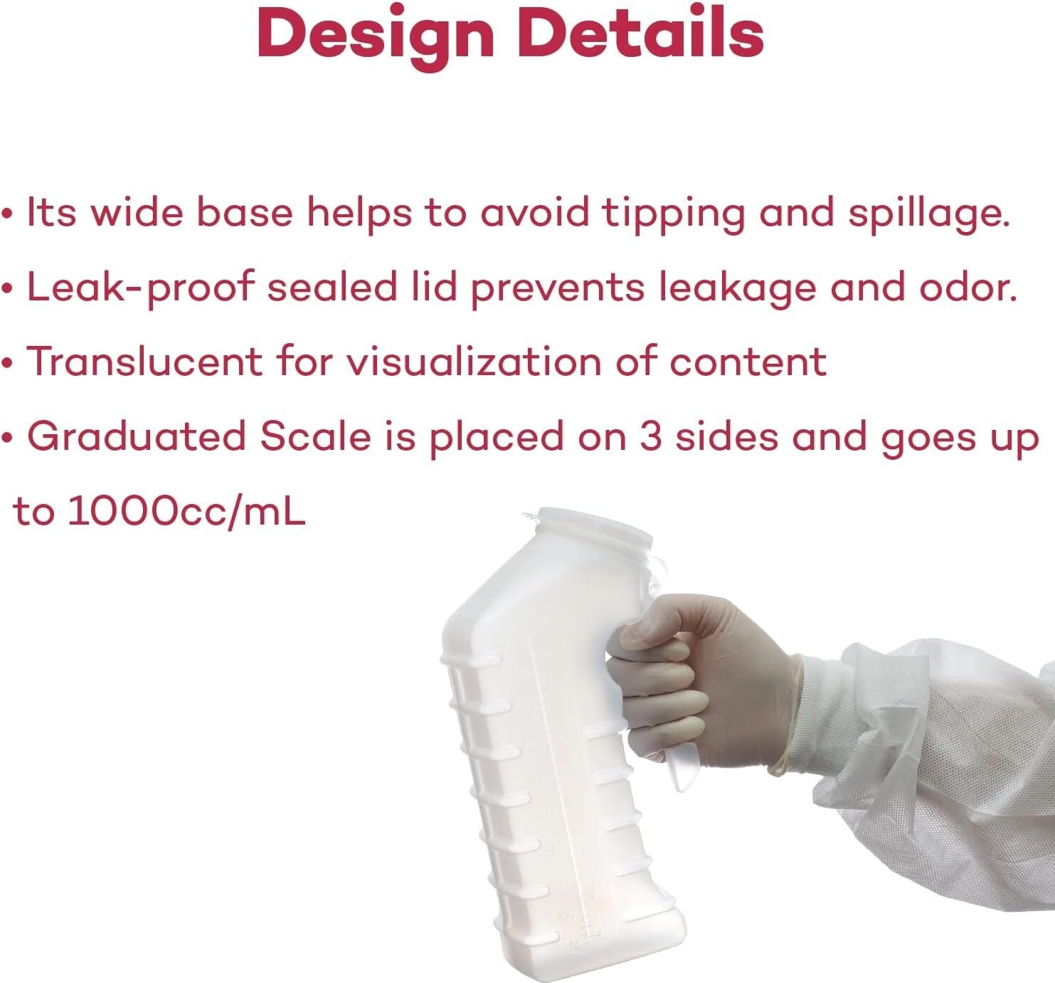 Translucent Portable Male Urinal with Graduated Scale – Easy Handling, 48 Count