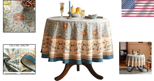 Elegant French Country Rustic Tablecloth - 67" Round with Pleated Corners