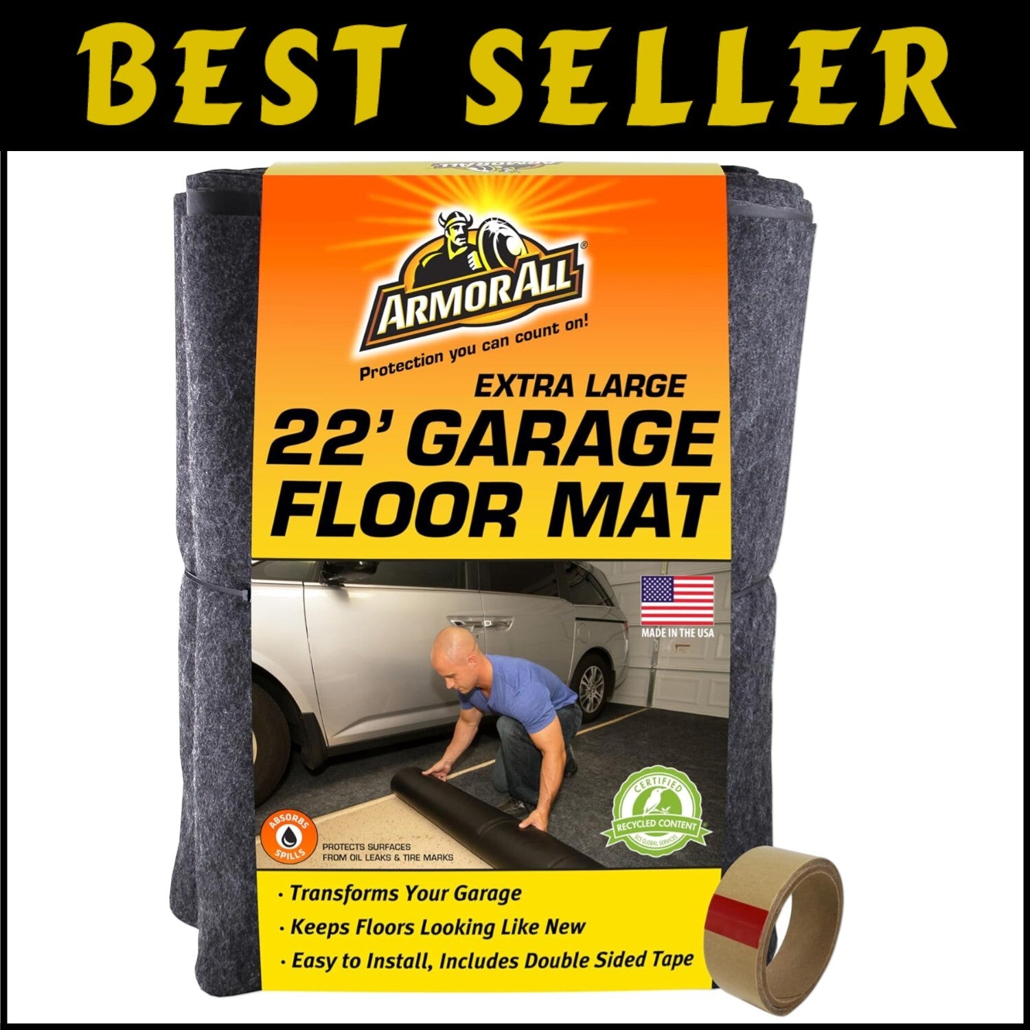 Durable Charcoal XL Garage Mat 22' x 8'10" - Slip-Resistant and Easy to Clean