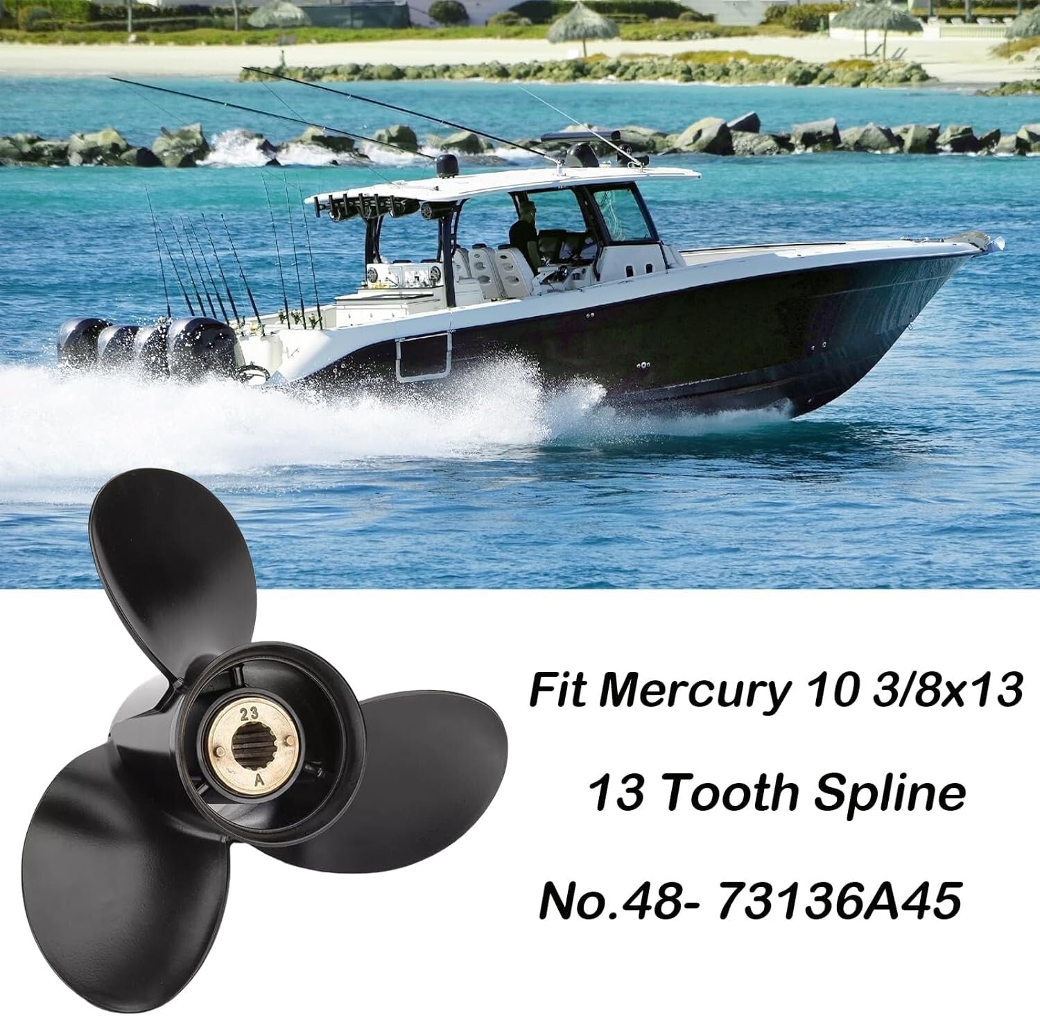 Lightweight Aluminum Propeller 10 3/8x13 for Mercury Engines – 13 Spline Tooth