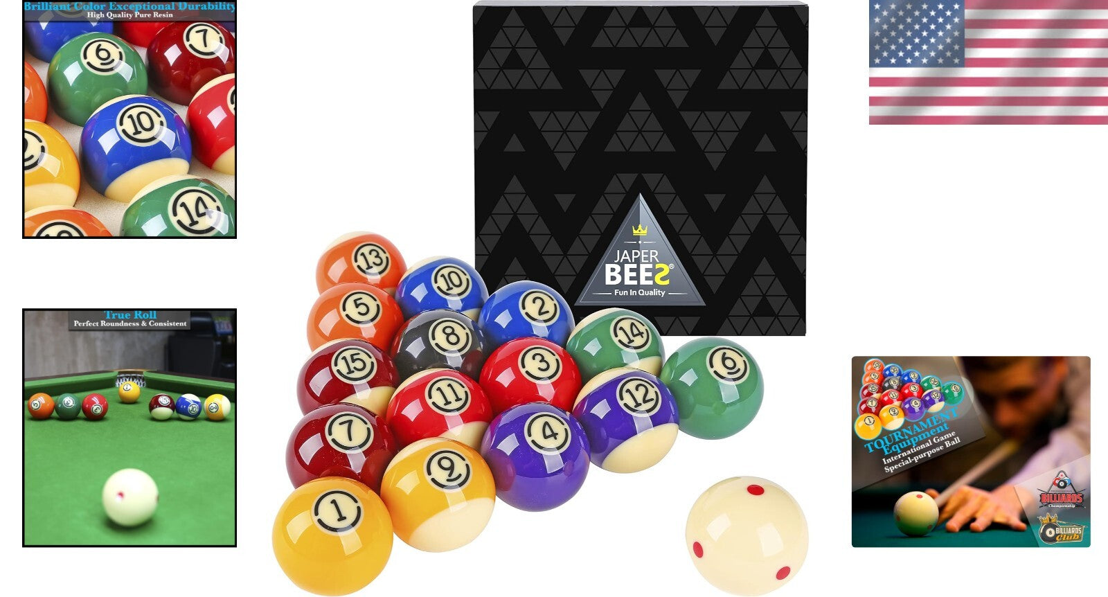 Tournament Grade Billiard Balls Set - 16 Poly-Resin Pool Balls for Professionals