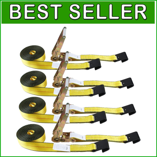 Durable 4-Pack 27 FT Ratchet Tie Down Straps - 10,000 LBS Breaking Strength