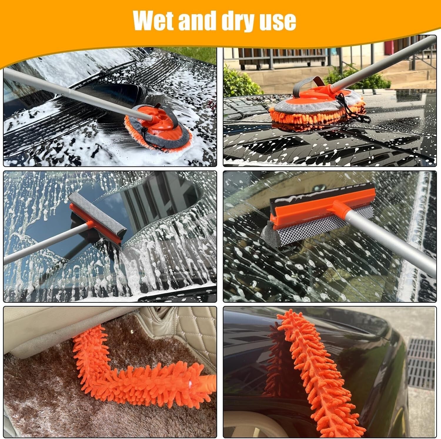 62-Inch Chenille Microfiber Car Wash Brush with Multi-Functional Cleaning Tools