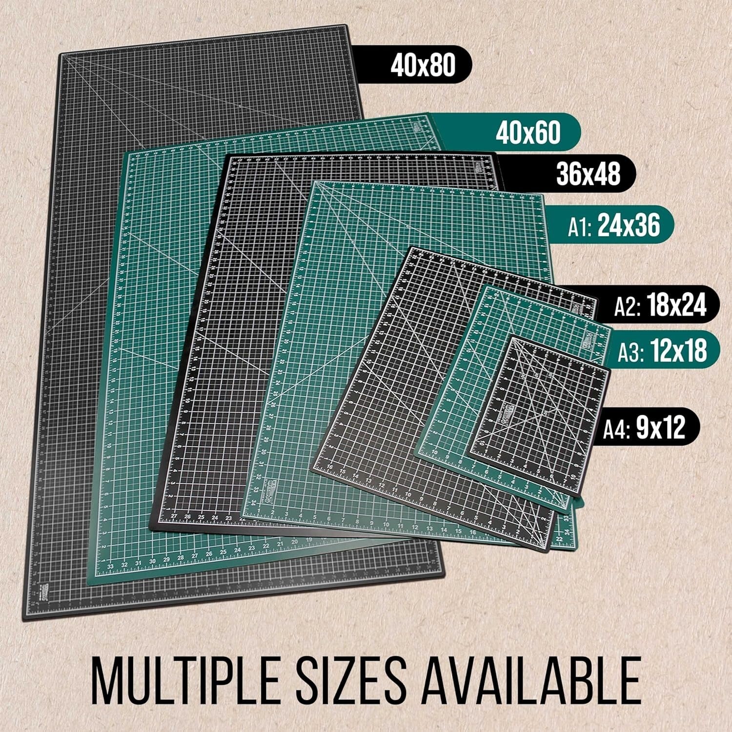 36" x 48" Professional Self-Healing Cutting Mat - Green/Black Non-Slip Design