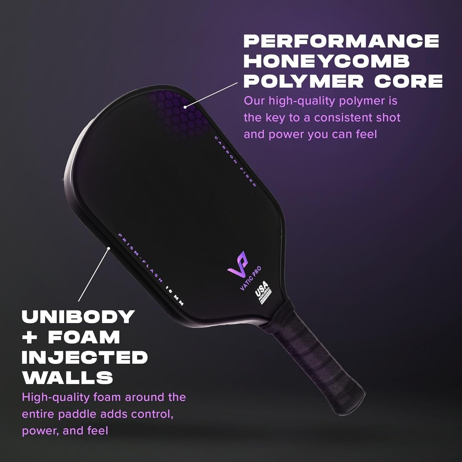 USAPA Approved 16.3'' Carbon Fiber Paddle with Shock Absorption - Ideal for All