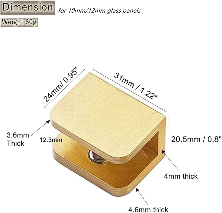 Elegant Pack of 10 Brass Glass Clips for 10-12mm Glass - Effortless Installation