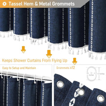 Load image into Gallery viewer, Heavy Duty 96" Long Navy Blue Shower Curtain with Grommet and Tassel Design