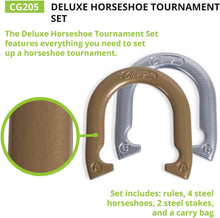 Load image into Gallery viewer, Classic Horseshoe Game Set: Four Steel Shoes and Stakes in Weather-Resistant Bag