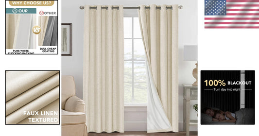 Luxury Linen Textured Blackout Drapes – 2 Panel Set for Bedroom & Living Room