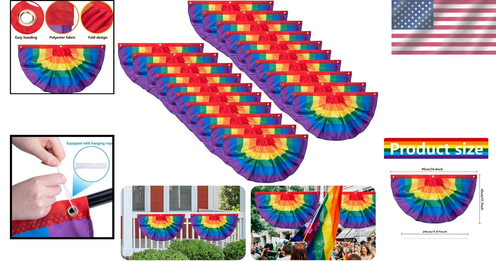 Vibrant 20pcs Rainbow Polyester Flag Bunting - Perfect for Outdoor Pride Events