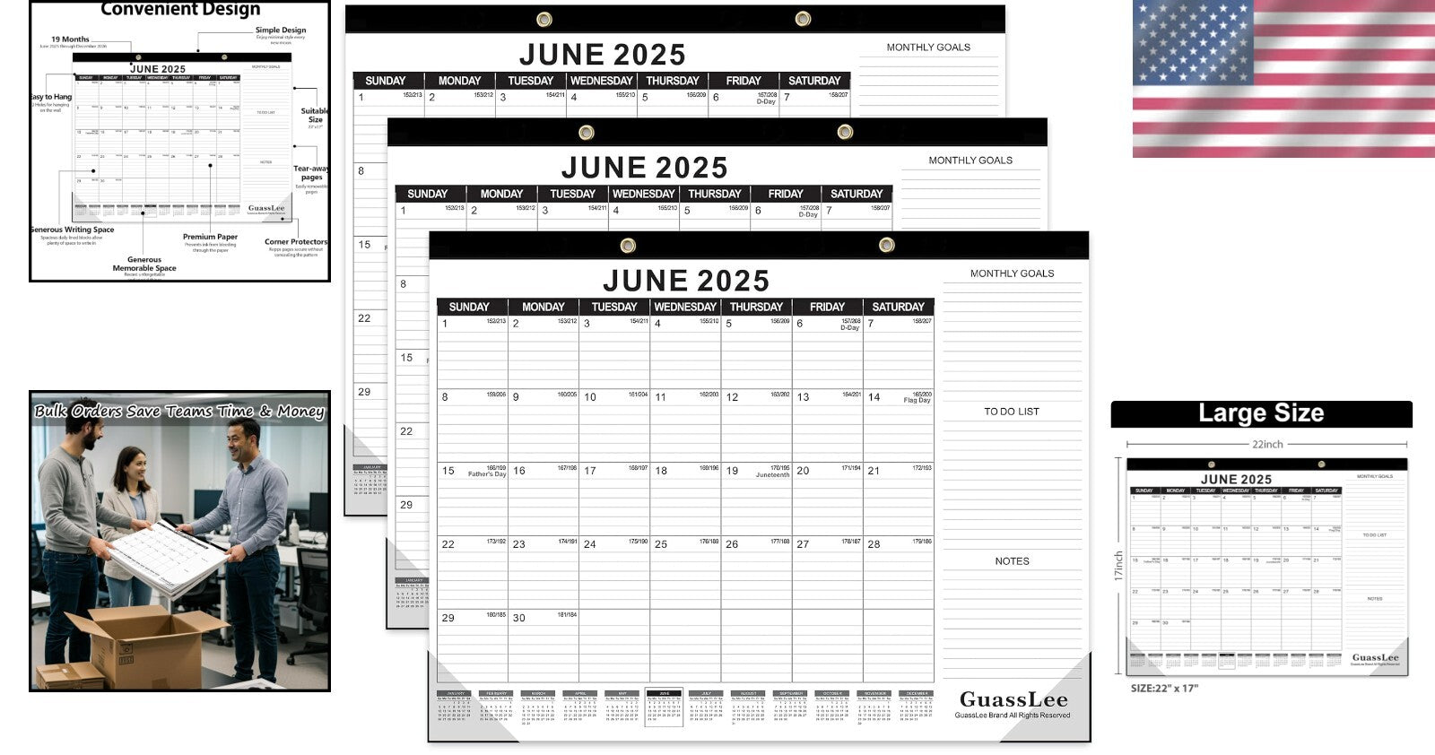 19-Month 2025 Desk Calendar Set, 3-Pack - Ideal for Home Office & Classroom Use