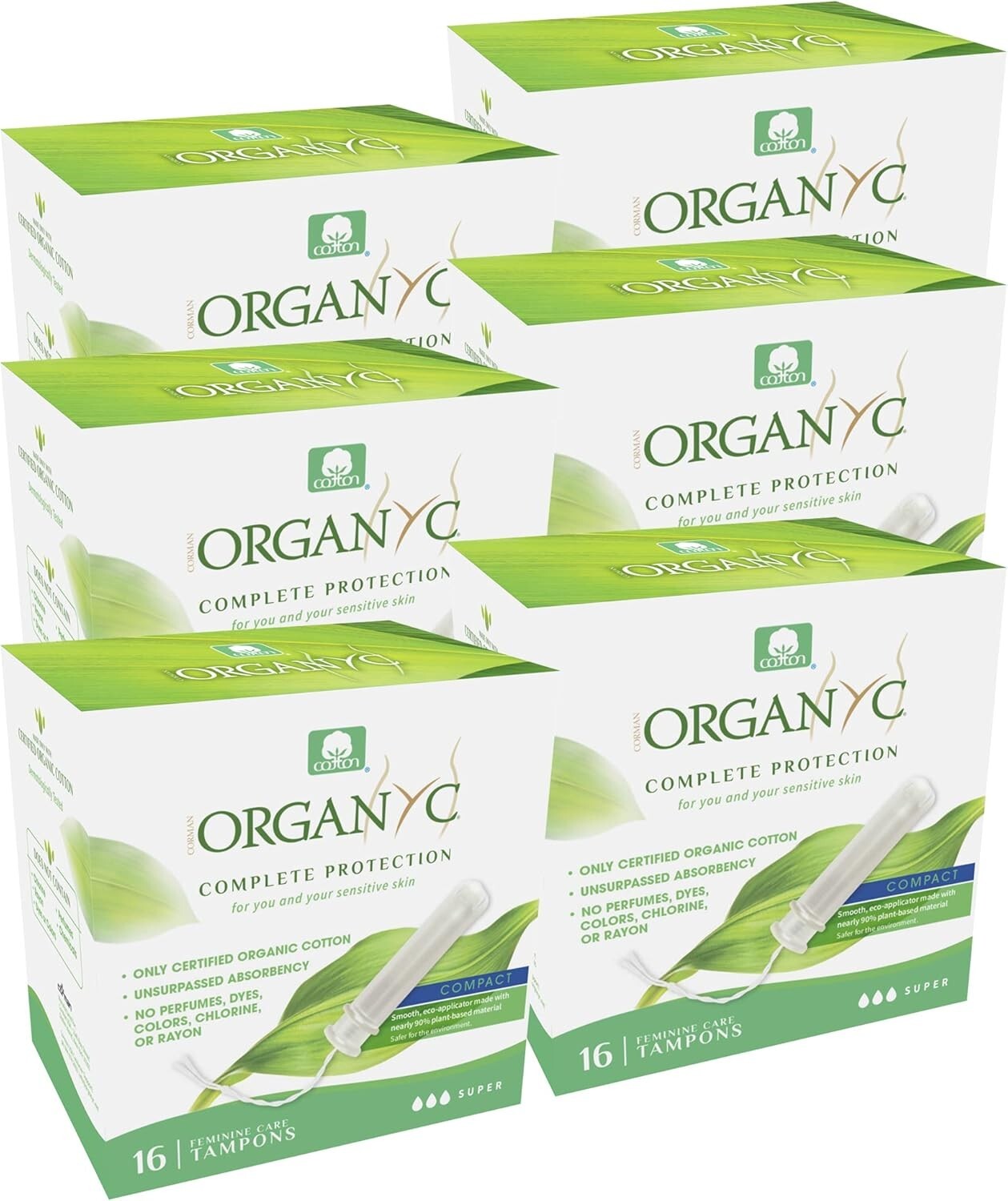 Hypoallergenic Organic Cotton Tampons with Plant-Based Applicator - Super Flow