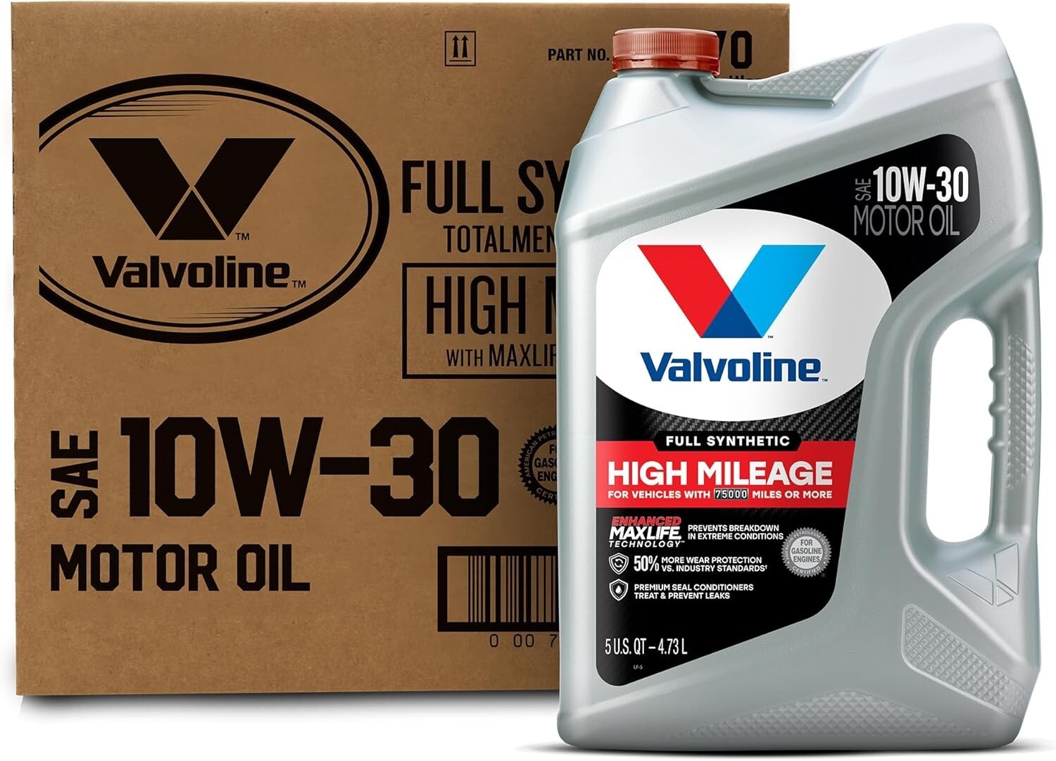 MaxLife Technology 10W-30 Full Synthetic Motor Oil - 15 QT Case for High Mileage