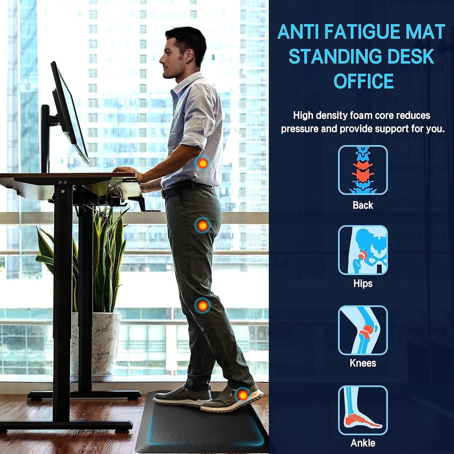 12-Hour Comfortable Standing Desk Mat – 0.9” Thick Ergonomic Solution in Black