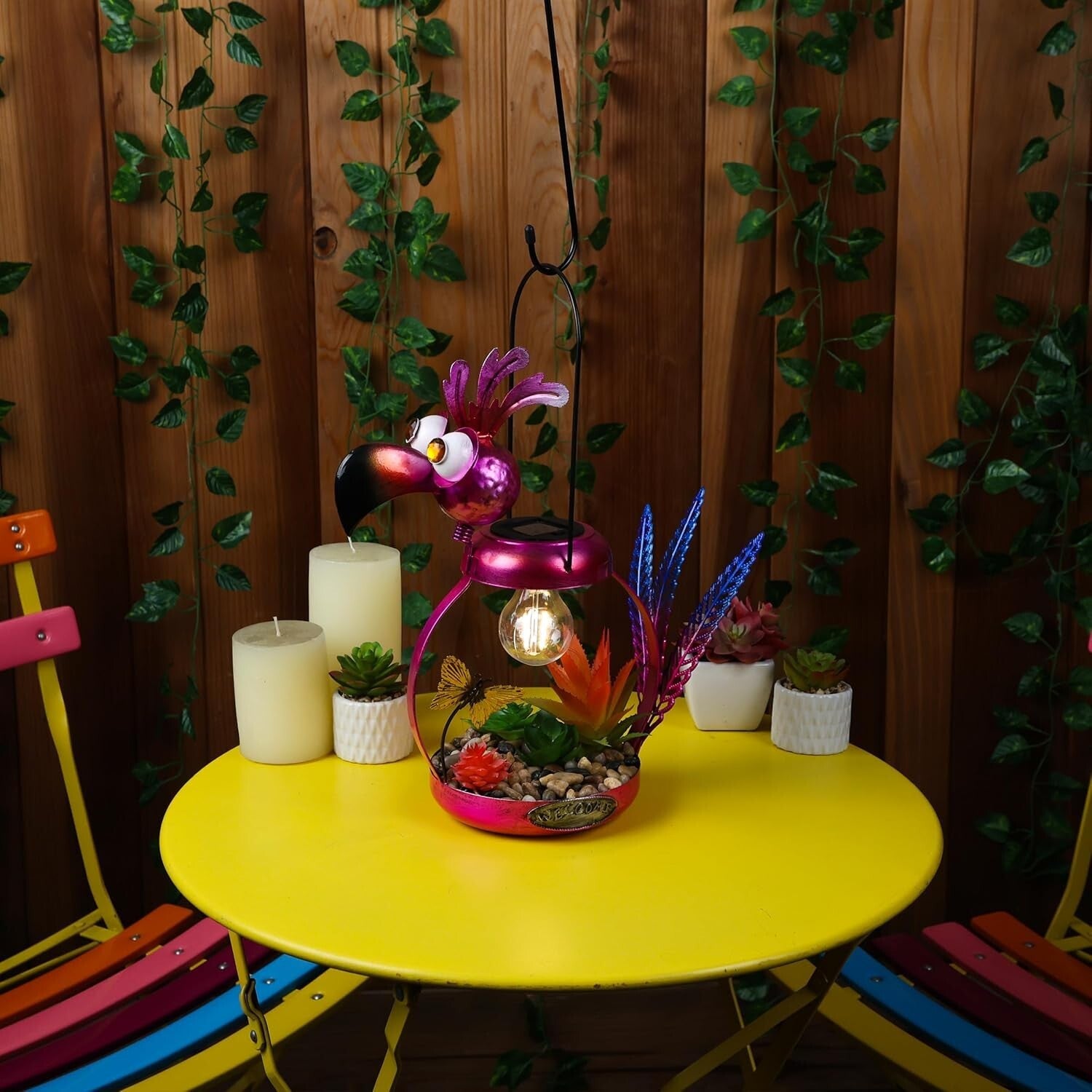 Charming 16'' Solar Metal Flamingo with LED Light – Perfect Outdoor Decor Piece