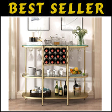 Load image into Gallery viewer, Compact Modern Gold Bar Table with 12-Bottle Wine Rack and Glass Holders