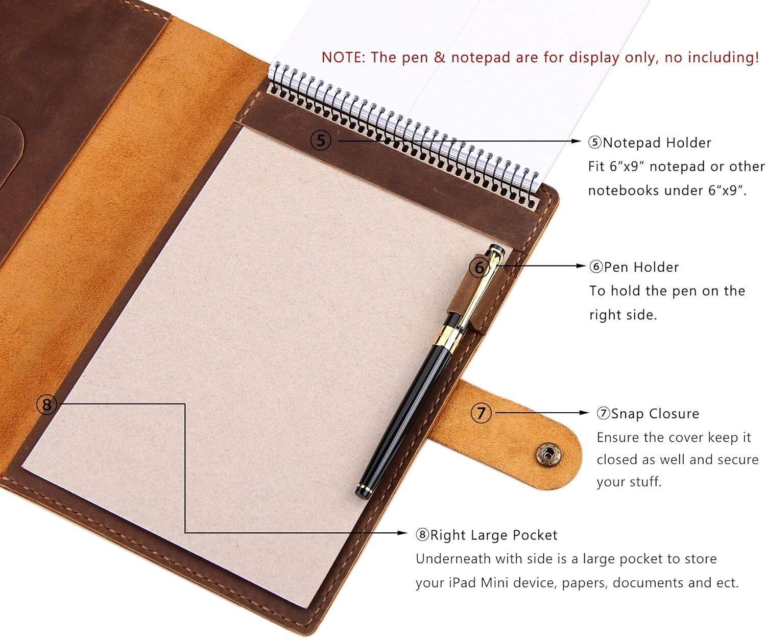 A5 Leather Organizer for Note-taking: 6"x9" Steno Notebook Cover with Slots