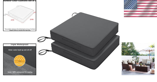 Luxurious 24-Inch Square Cushions for Patio Chairs 4-Inch Thick - Set of 2 Gray