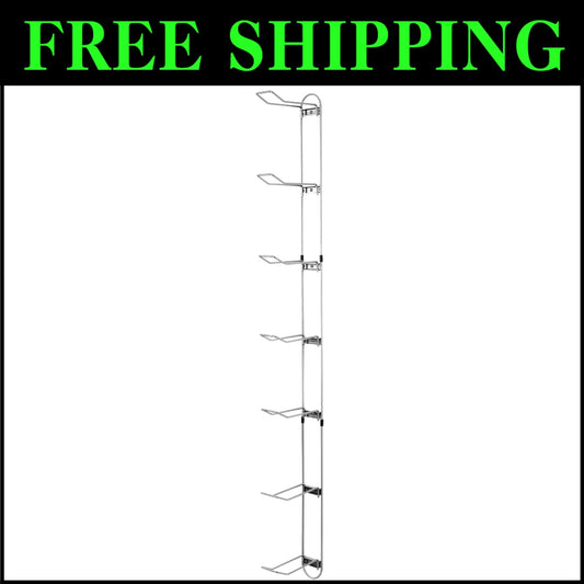 Space-Saving Silver 7-Ball Sports Rack for Efficient Garage Organization