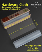 Load image into Gallery viewer, Galvanized 1/2 Inch Mesh Hardware Cloth 24'' x 50' - Strong Garden Fencing