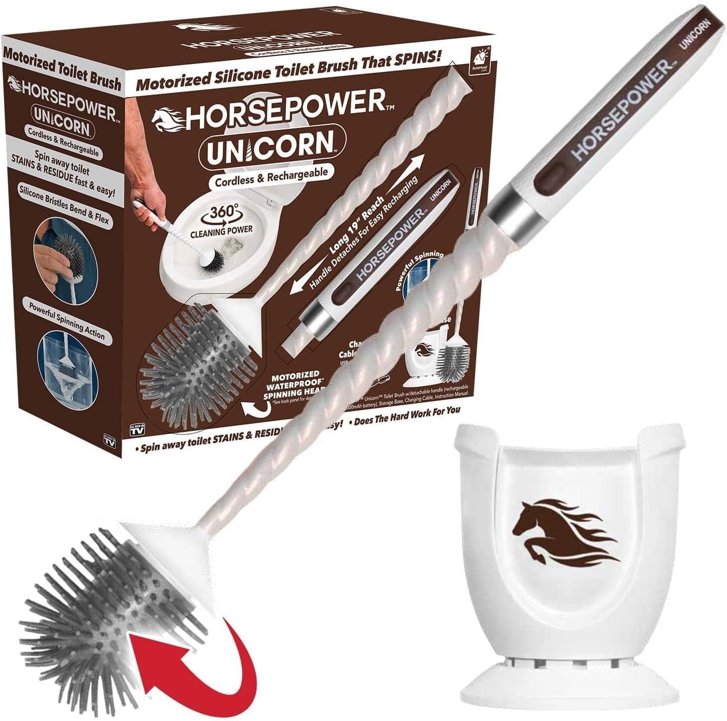 As-Seen-On-TV Unicorn Motorized Toilet Brush - 360° Cleaning Power Made Easy