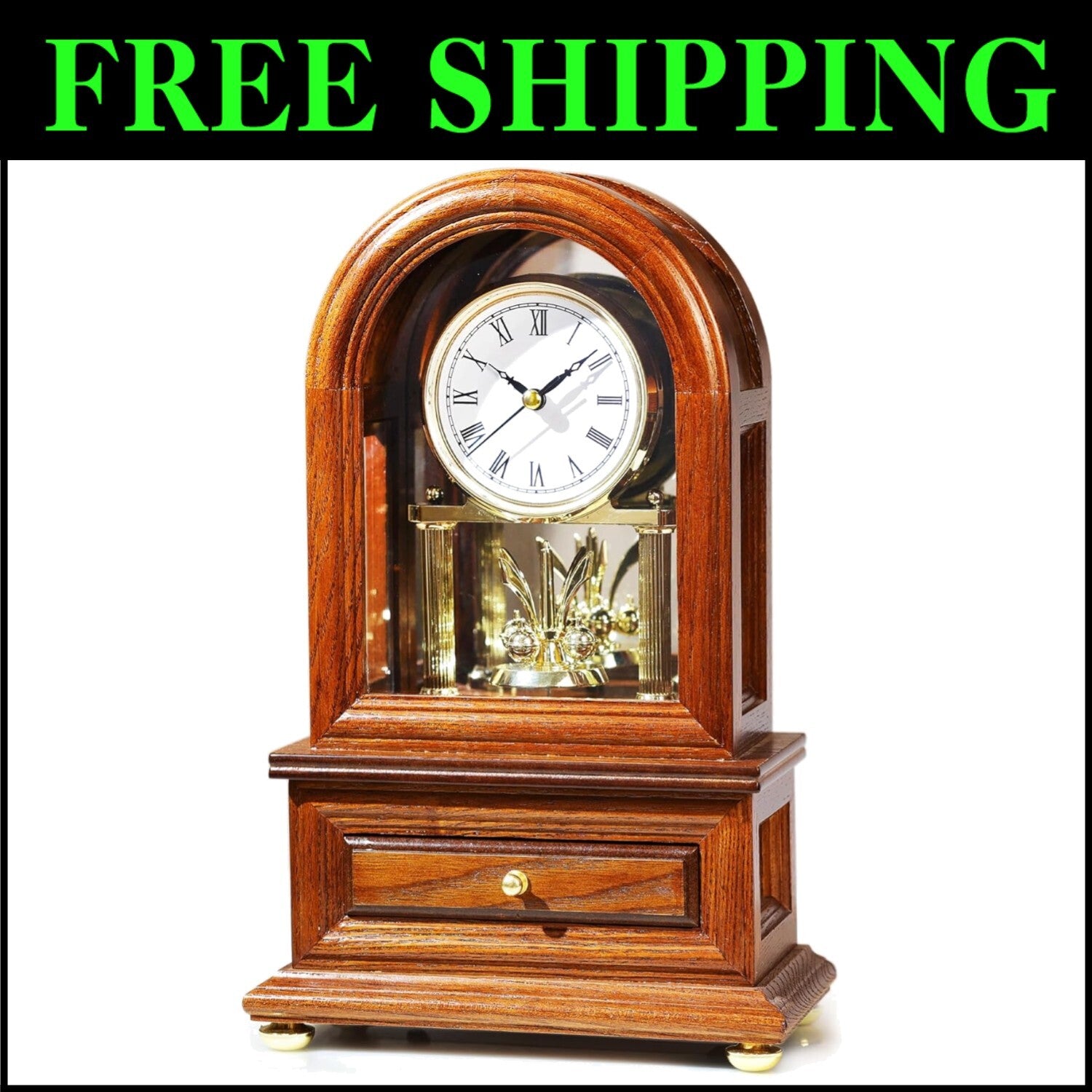 Antique Style Table Clock with Revolving Pendulum: Perfect Anniversary Gift
