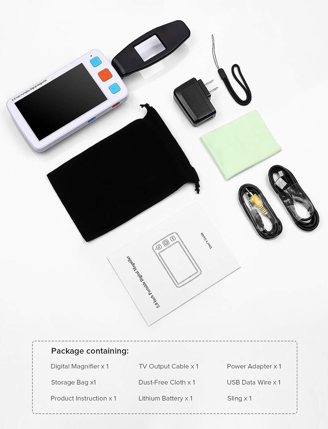 5-Inch Digital Magnifier with AV Output & Long Battery Life for Enhanced Vision