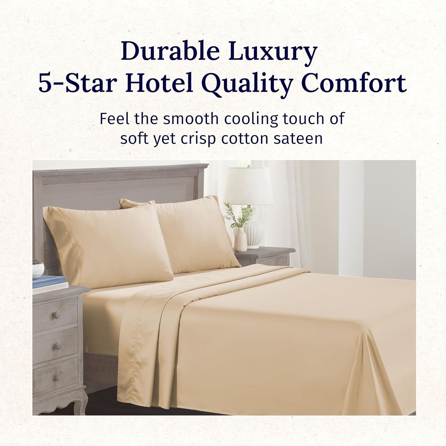 Elegant 4-Piece King Cotton Sheet Set - Soft, No-Shrink & Golden Tan Luxury