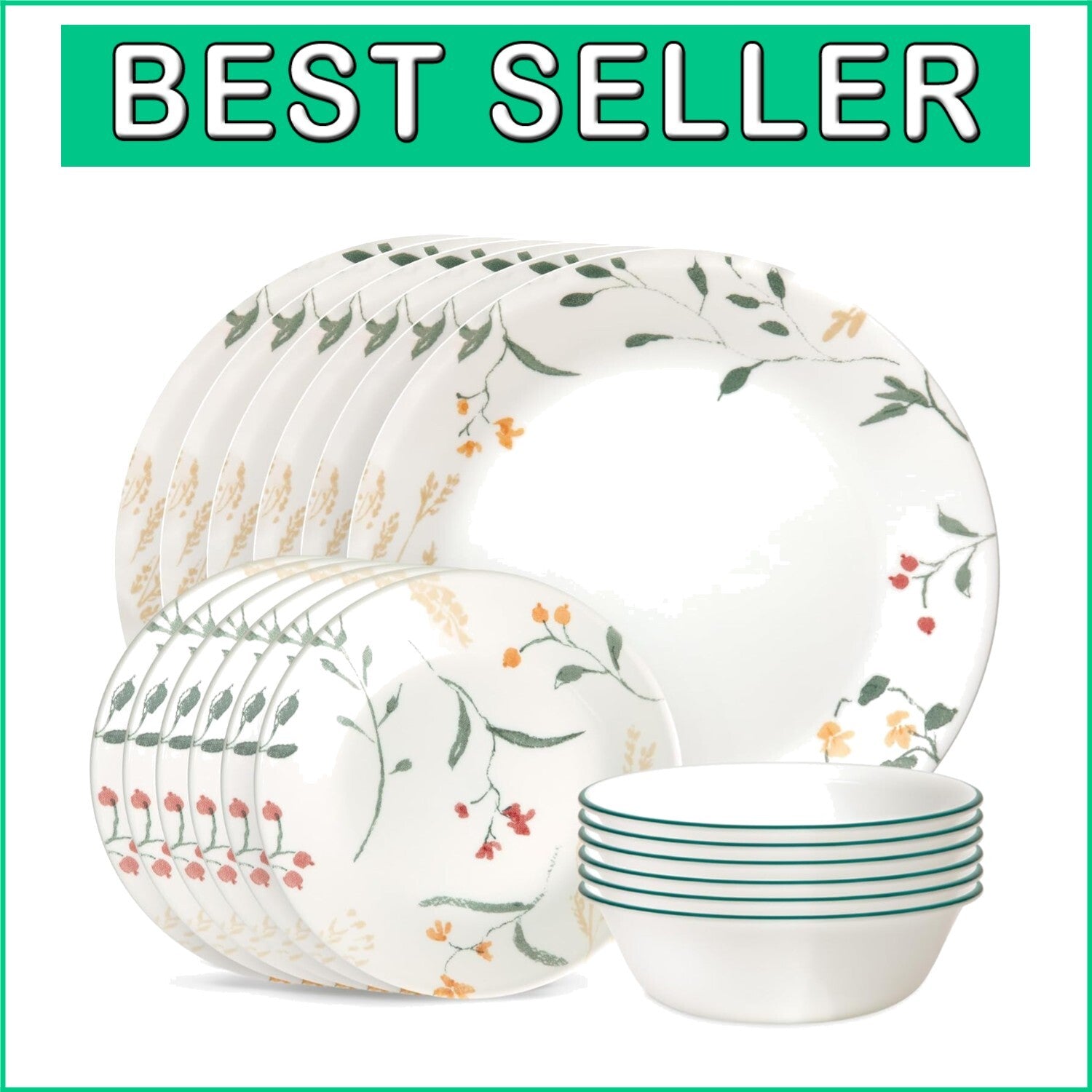 Durable 18-Piece Glass Dinnerware Set in Wildflower - Stylish Service for 6