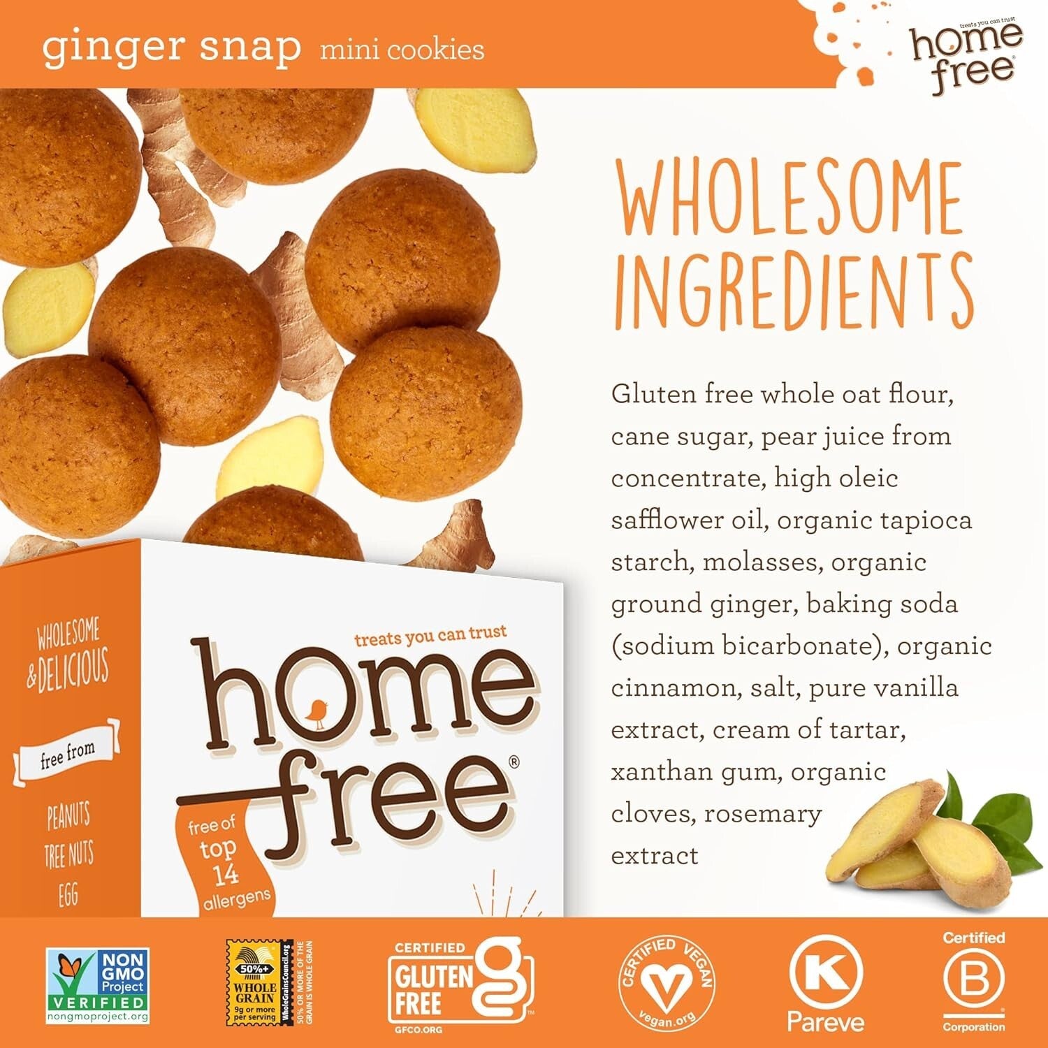 Delicious Vegan Ginger Snap Mini Cookies - Nut-Free, School Safe & 5 oz Packs