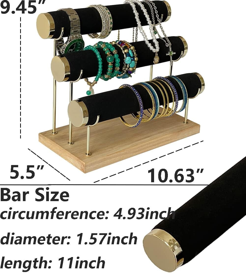 Freestanding 3-Tier Bracelet Holder - Elegant Velvet Stand for All Jewelry