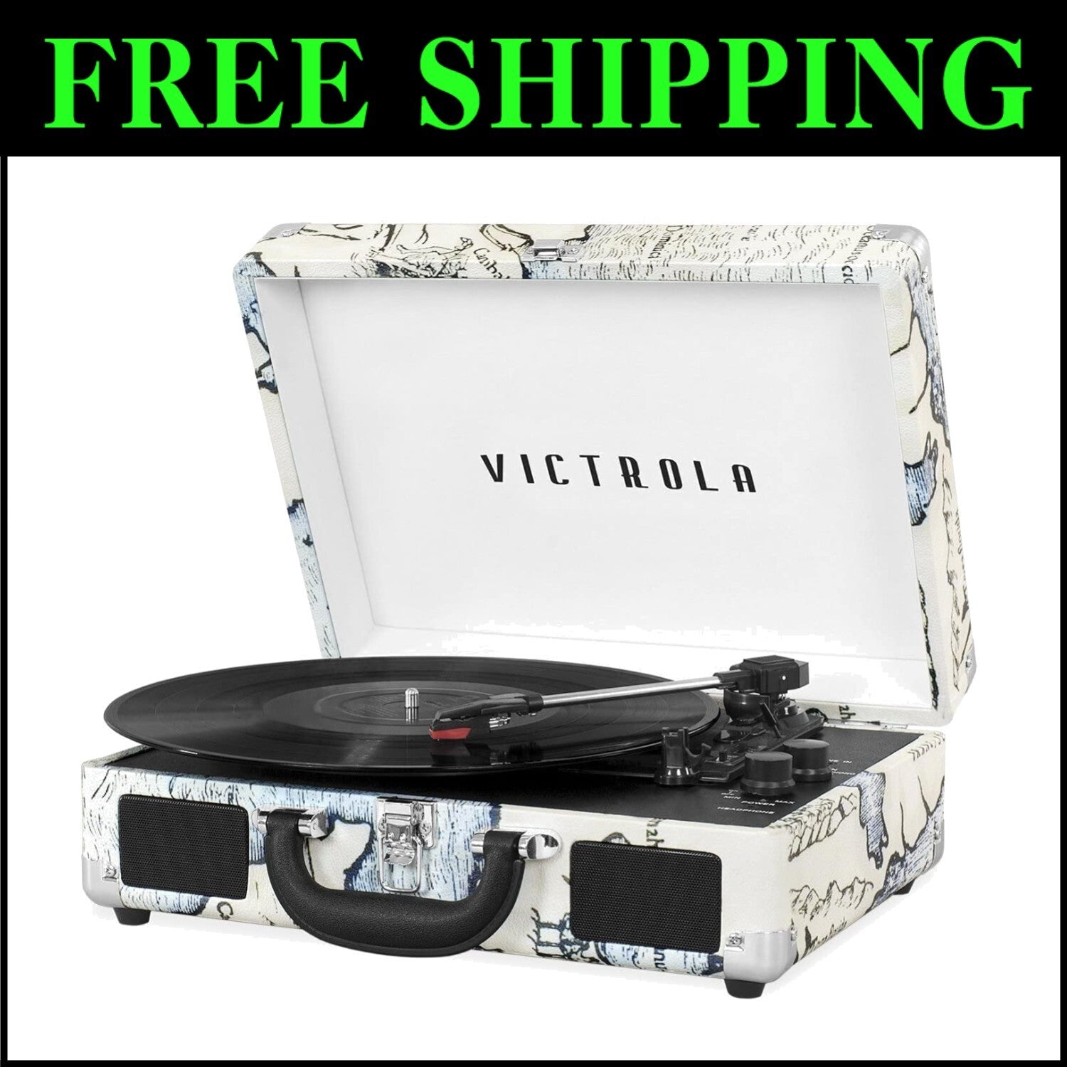 Portable 3-Speed Suitcase Turntable with Upgraded Sound and Bluetooth Speakers
