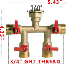 Load image into Gallery viewer, Heavy Weight Brass Hose Splitter – 4 Way Connector for Efficient Garden Watering