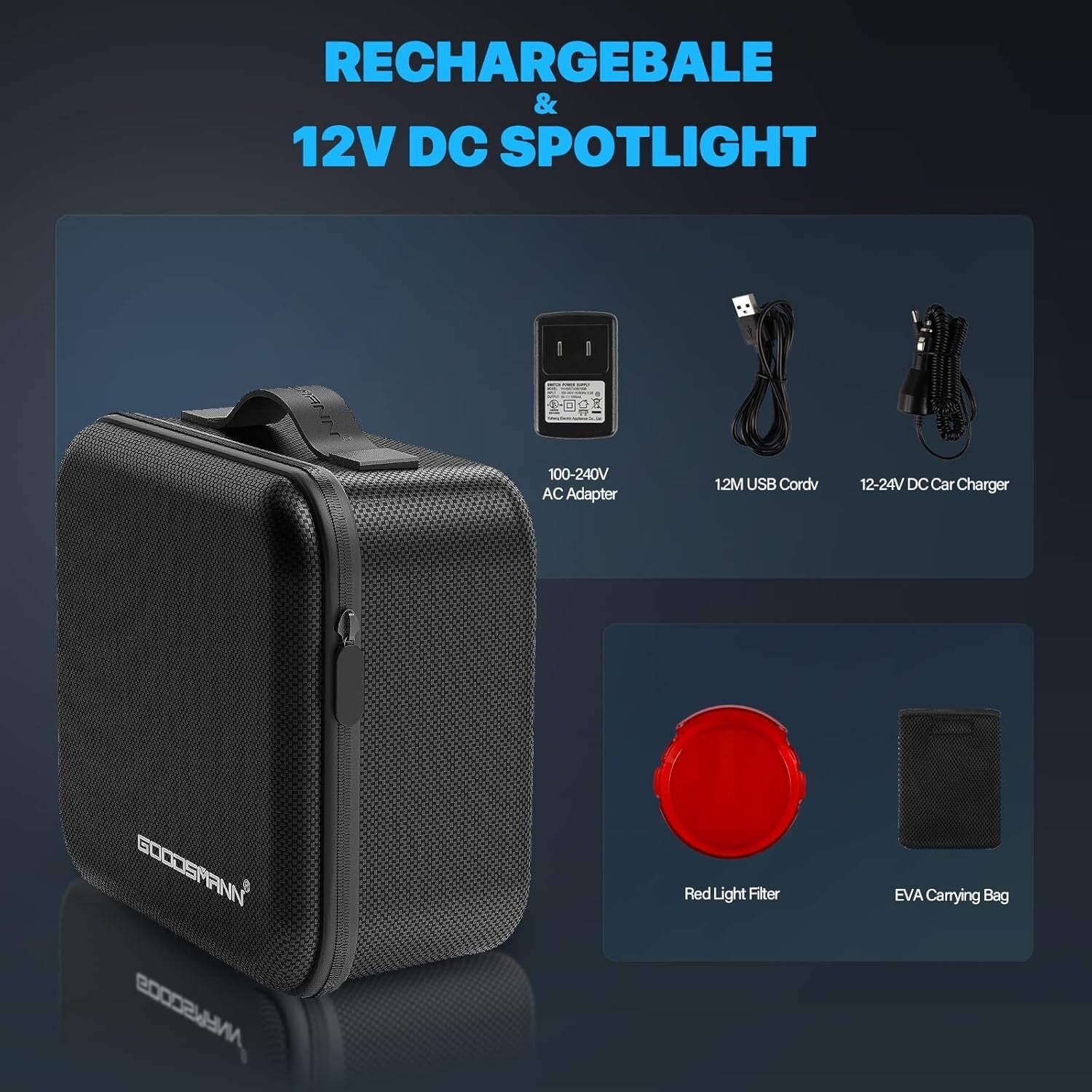 Portable 10000 Lumen LED Spotlight with EVA Case - Ideal for Fishing & Hiking