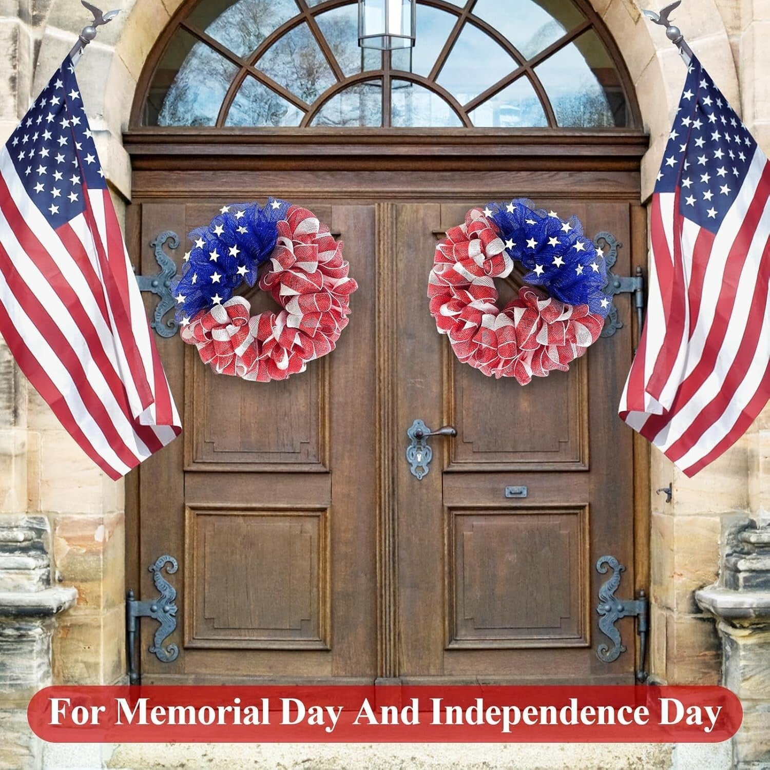 Durable Handcrafted 4th of July Mesh Wreath - Ideal for Summer and Memorial Day