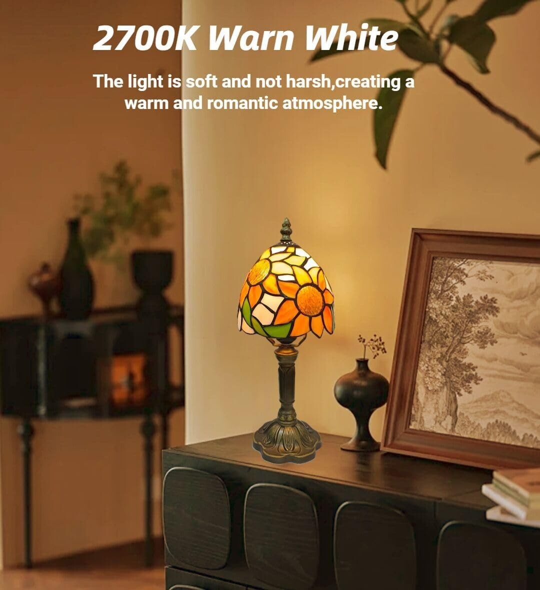 Dimmable LED Tiffany Sunflower Lamp - Antique 6 Inch Bedside Lighting Solution