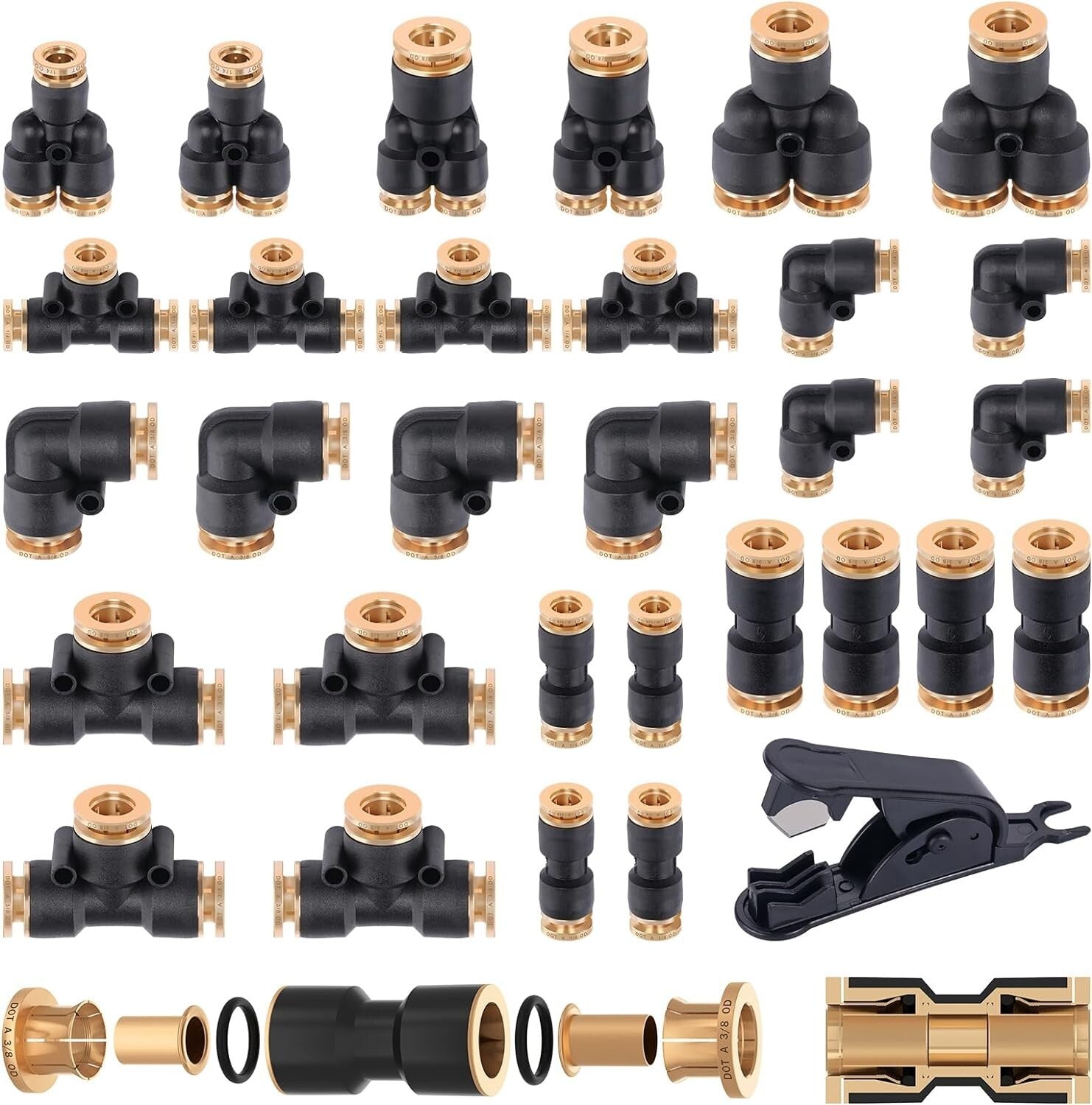 Premium 31 PCS Brass Push-to-Connect Air Brake Line Fittings - Repair Kit