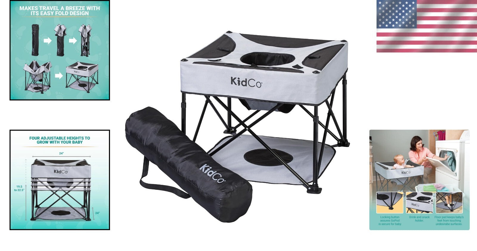 Midnight GoPod Folding Baby Chair with Adjustable Height - Ideal for Travel