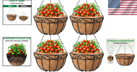 Durable 14 Inch Rustproof Metal Hanging Planters - Perfect for Home & Garden